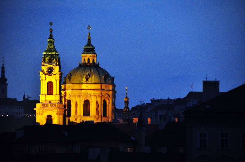 St Nicholas Church from the Vitava riverbank, Prague